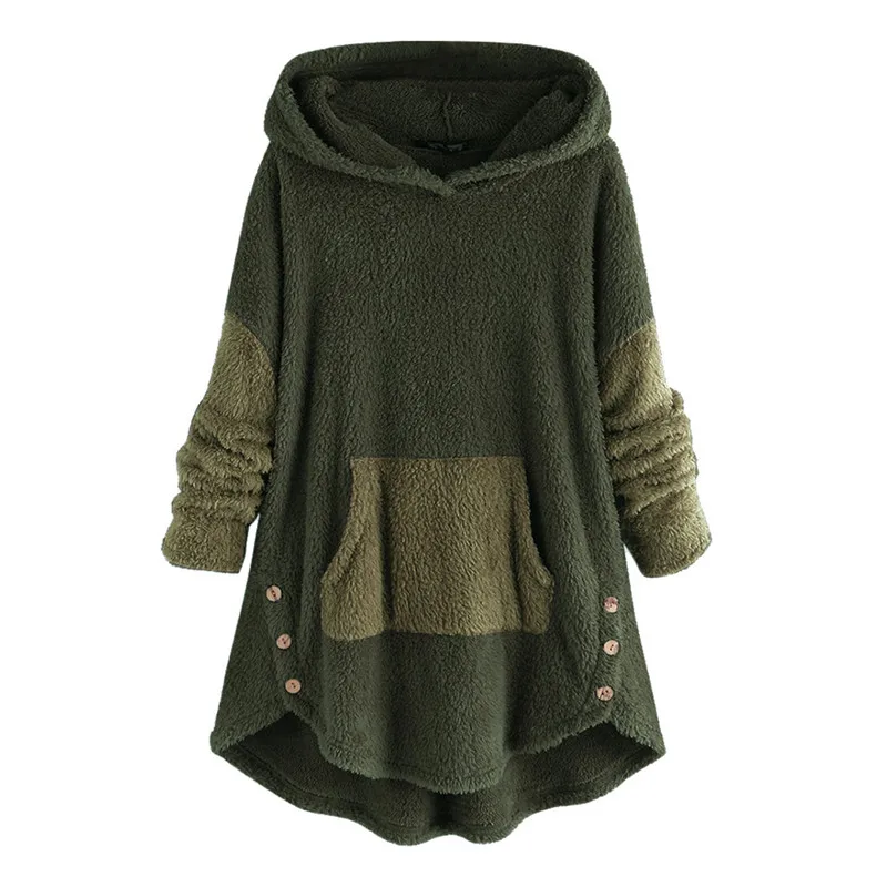  Fluffy Hoodies Women Oversized Sweatshirt Plus Size Women Hoodie Button Plush Hooded Loose Autumn W