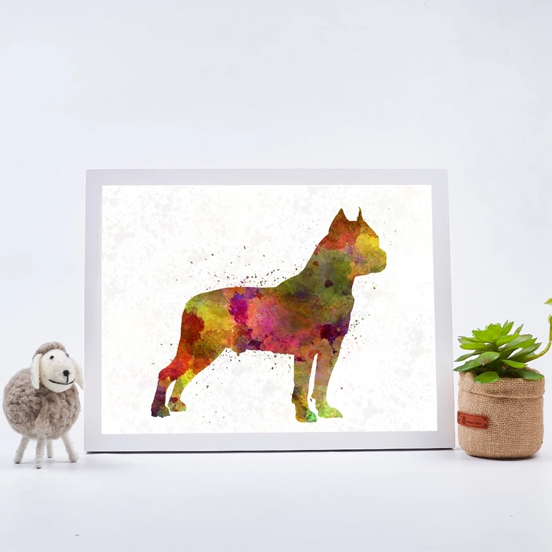 American-Staffordshire-Terrier-Watercolor-Pet-Dog-Posters-and-Prints-Basenji-Dachshund-Poodle-Art-Canvas-Painting-Wall