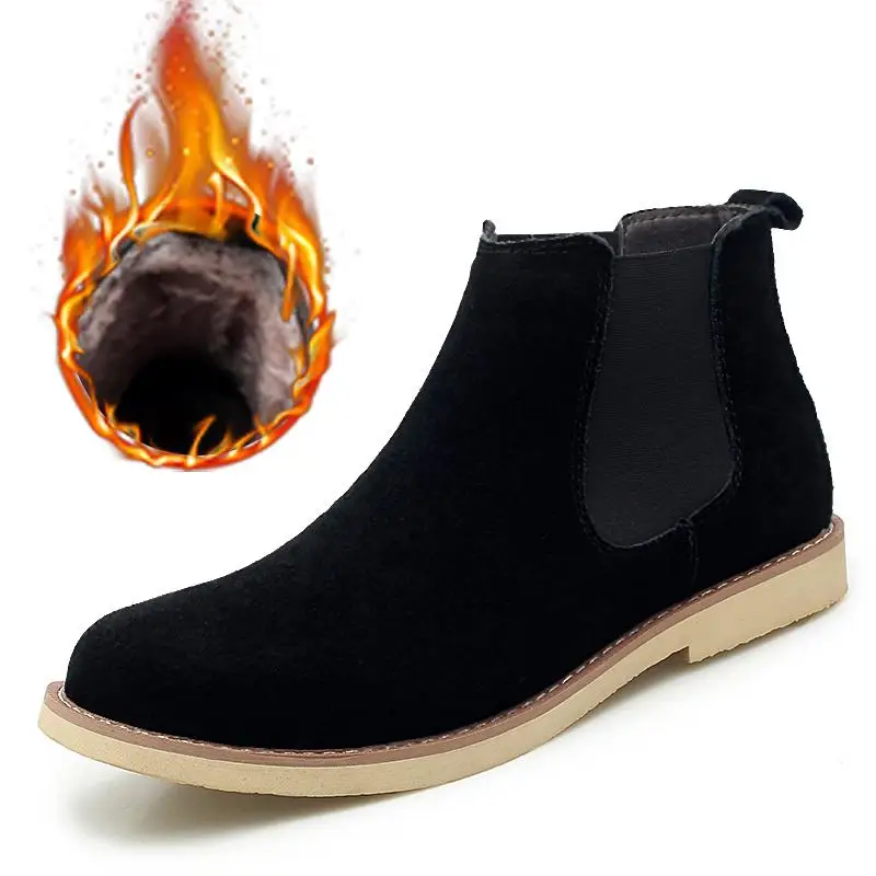 Модные сапоги до лодыжки мужские ботинки зимние повседневные ботинки «Челси» с острым носком Мужская замшевая обувь из натуральной кожи без шнуровки с высоким берцем 47
