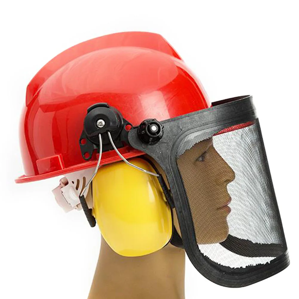 

Protective Mask Workplace Metal Visor Helmet Hat Grass Trimmer 180 Degrees Adjustable Ear Defenders Outdoor Garden Splash Proof