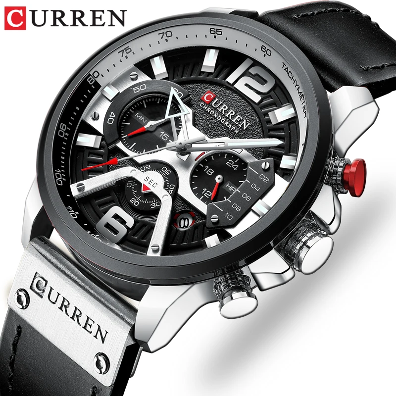 $19.19 Curren Mens Watches Top Brand Luxury Leather Sports Watch Men Fashion Chronograph Quartz Man Clock