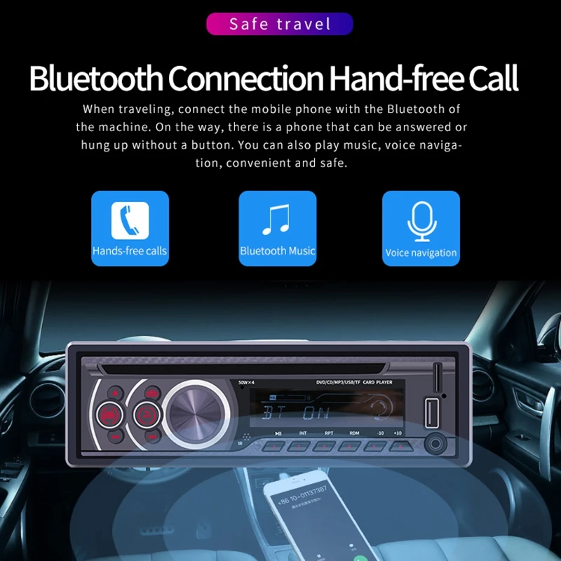 Автомобильный стерео CD плеер один Din Bluetooth аудио и громкой связи MP3 CD/DVD/VCD USB порт AUX