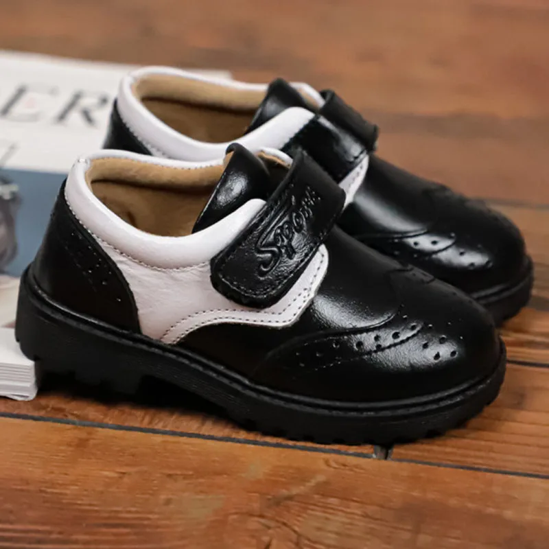 Kids Leather Shoes for Boys Formal Oxford Shoes Children Genuine Leather Girls Wedding New Spring Black White CSH1231