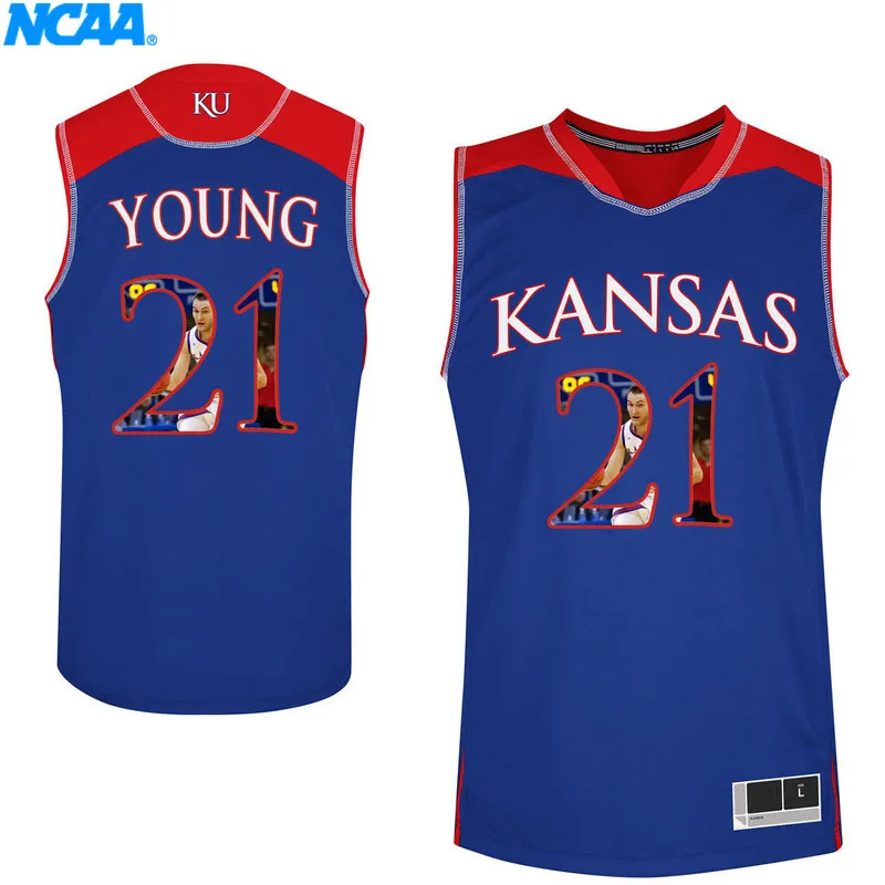 Новое поступление высокое качество Kansas Jayhawks Lucas#33 Young#21 футболка колледжа ограниченная Спортивная футболка S-XXXL