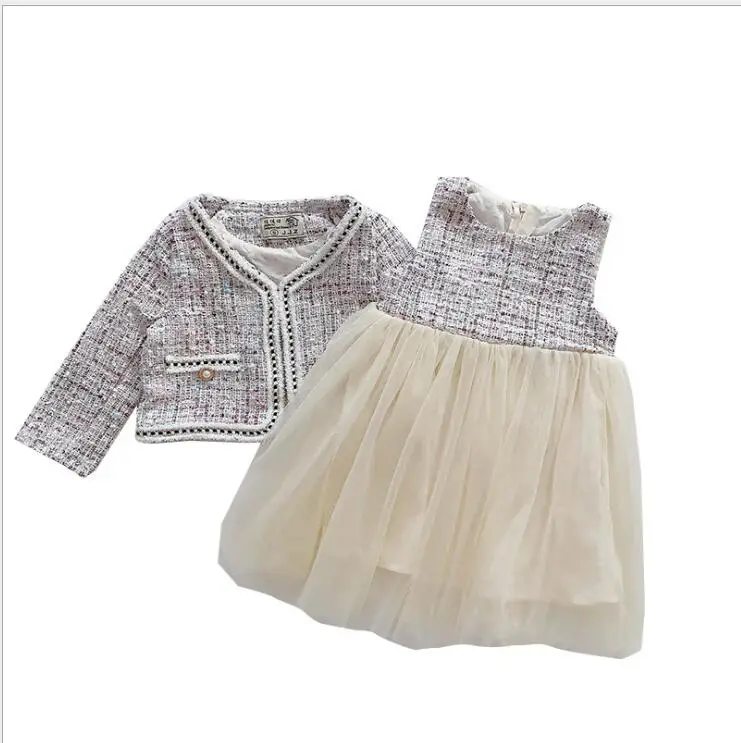 Пальто и платье-жилет для девочек комплекты из 2 предметов г. Осенние детские костюмы модные высококачественные детские комплекты изысканные наряды для девочек
