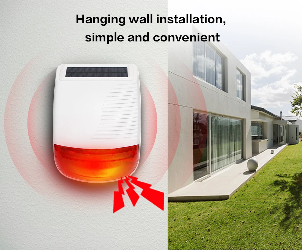 wireless panic alarm 433MHz Wireless Outdoor Solar Strobe Siren Light Flash Waterproof Alarm Siren for Home Burglar Security WiFi Alarm System panic alarm for home