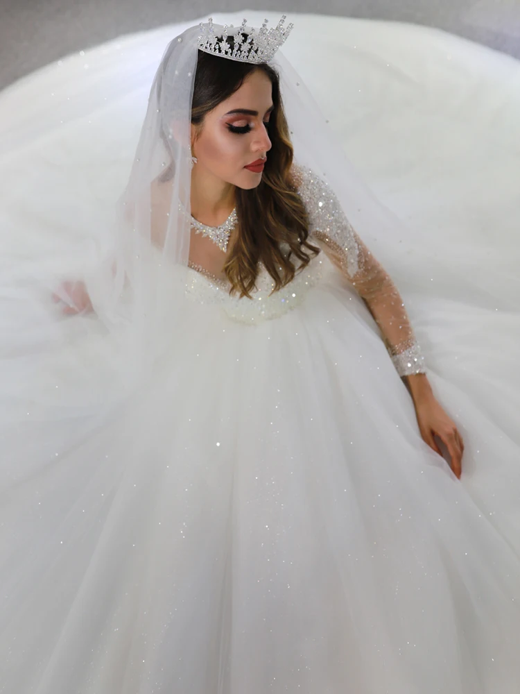 picture ivory Robe de mariee Полный Бисероплетение с длинными рукавами пышное свадебное платье бальное платье невесты платье - Цвет: picture ivory