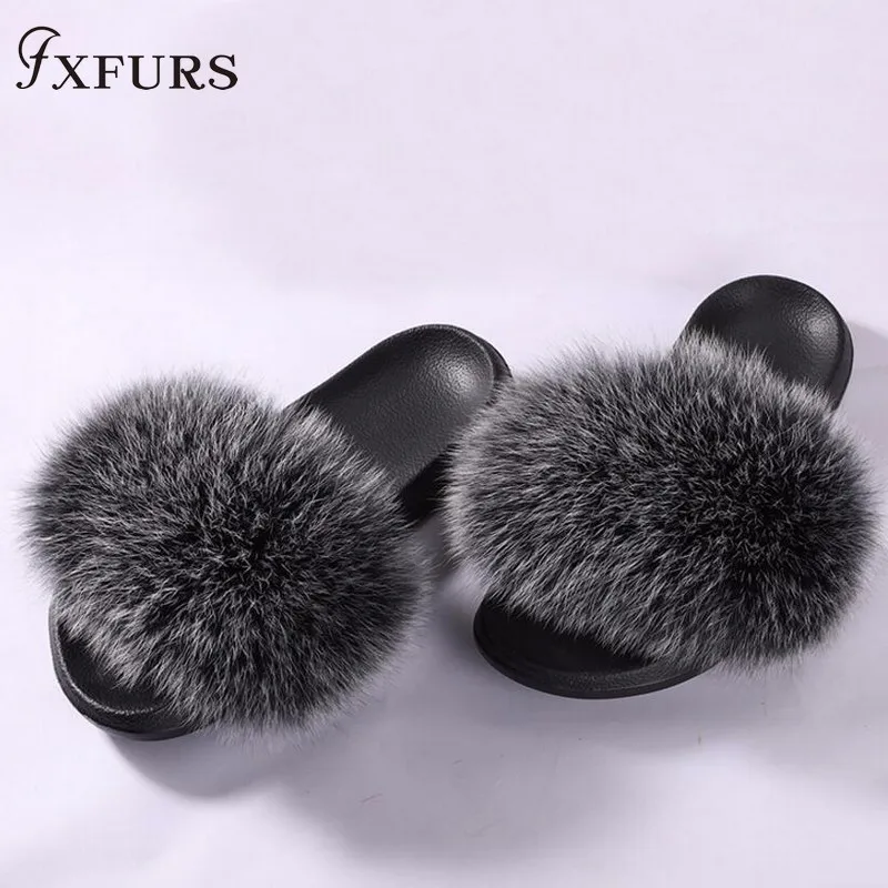 FXFURS/женские шлепанцы из 100% натурального Лисьего меха летние модные меховые