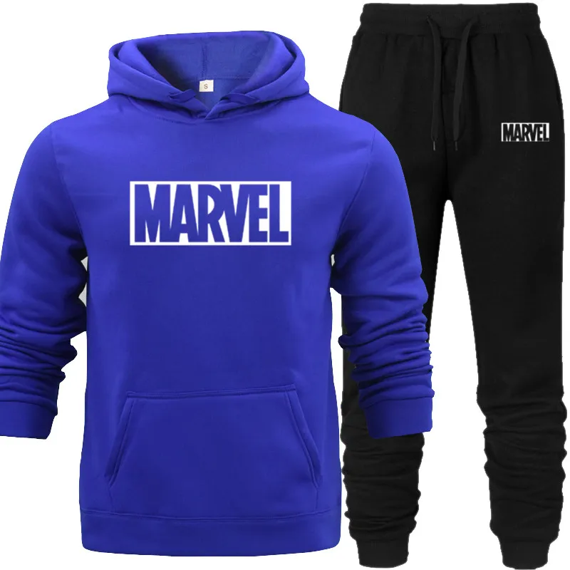 2019 Cotton Hoodie+Pants Men Casual MARVEL Print Keep Warm In Autumn Fashion Sporting Thermal MenSweatshirts Sport Suit Blue Red