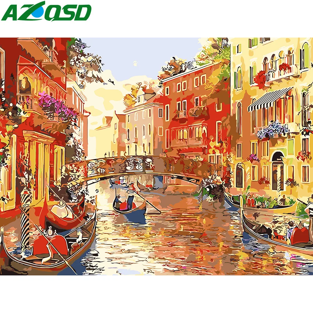 

AZQSD City Landscape Pictures By Numbers Wall Art Diy Painting By Numbers Bridge Scenery Paint Canvas Hand Painted Home Decor