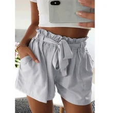 

Women Summer Elastic Band College Style Harajuku Pockets Short 2021 New Wood Ears Plus Size Casual Lace Up Folds Wide-leg Shorts