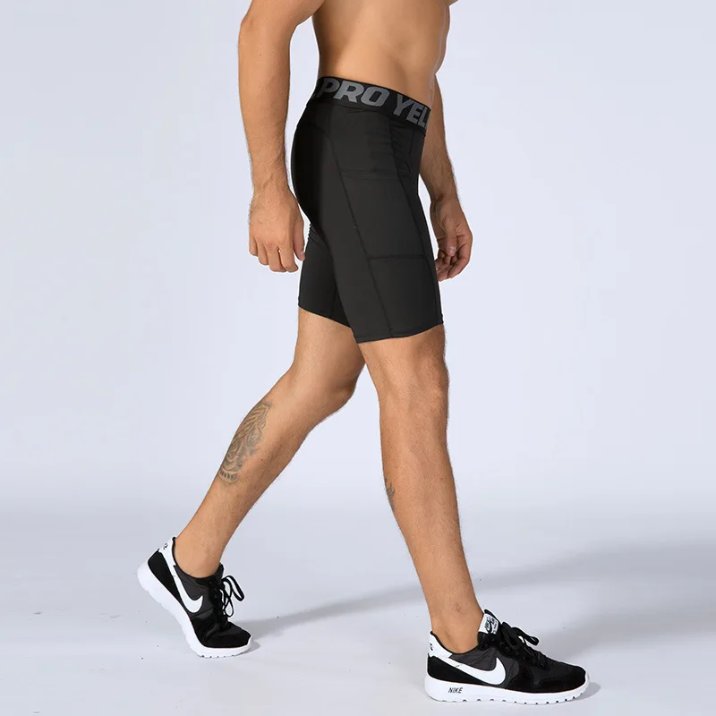 

Men's PRO gym shorts with pocket exercise Running training sweat quick dry stretch tight shorts