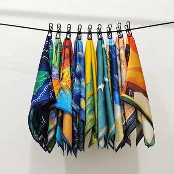 

2020 New women's silk scarf fashion Color Green printed bandana lady square scarves soft bags SCARF shawl