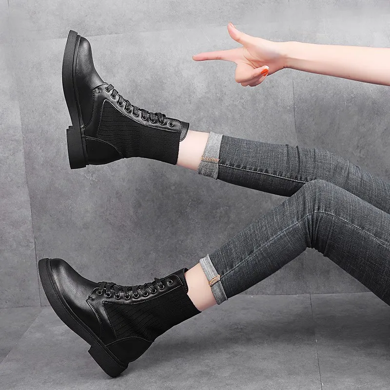 LZJ Botas de cuero para Mujer, botines de Martens informales, Zapatos de  moto de piel cálida, par de Zapatos de invierno|Botas hasta el tobillo| -  AliExpress