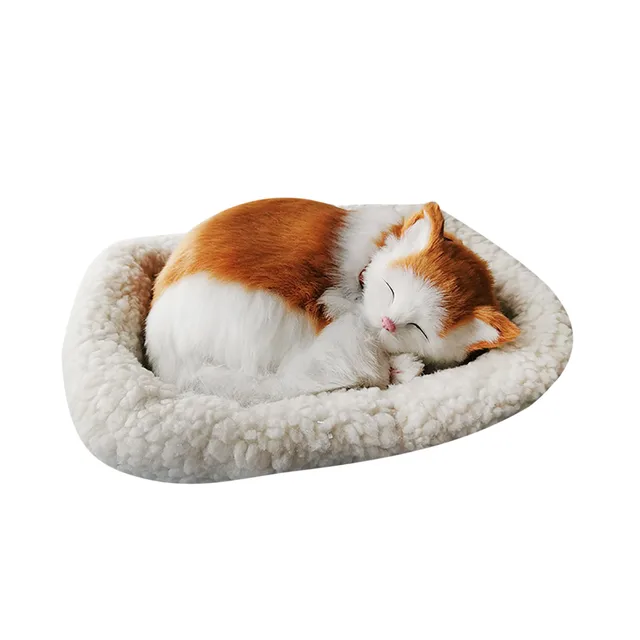 Realistic Sleeping Plush Breathing Cat Furry Dog With Mat Creative Animals Decor Toy For Kids Christmas Gift