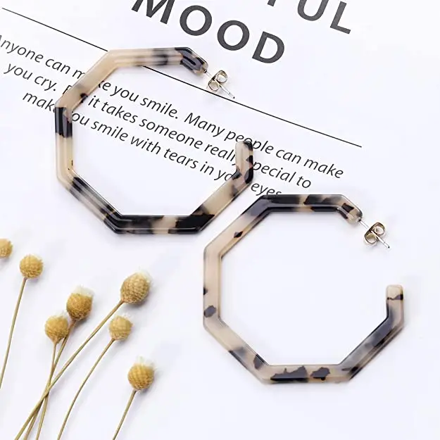 Acrylic Resin Hoop Earrings for Women Statement Fashion Geometric Octagon Earrings