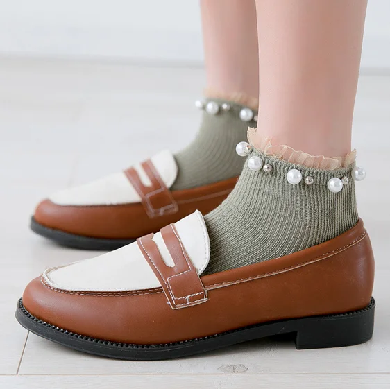 Хит, женские модные носки, осень, новые кружевные однотонные дышащие носки до щиколотки с жемчугом, хлопковые модные милые женские носки