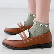 Хит, женские модные носки, осень, новые кружевные однотонные дышащие носки до щиколотки с жемчугом, хлопковые модные милые женские носки