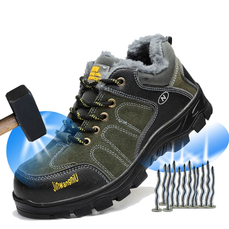 

Men'S Winter Boots Fur Safety Boots Shoes Puncture Proof Anti-Slip Indestructible Shoes Men'S Winter Footwear Leather Man Boots