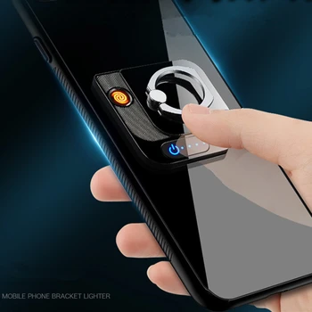 

Innovative two-in-one lighter Mobile phone bracket ring buckle + USB inductive charging Tungsten cigarette 360° flip Gifts