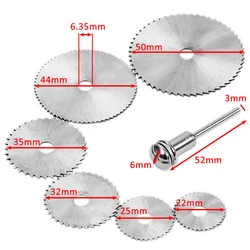 Lames de scie circulaire HSS 22 /25 /32 /35 /44 /50mm, 7 pièces, mandrin de disques de roue de coupe pour Dremel 