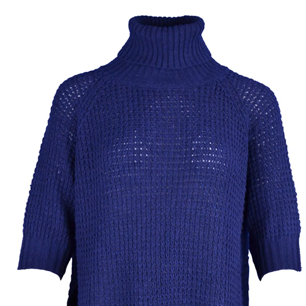 Модная Повседневная водолазка с коротким рукавом вязаный свитер Топы женские свободные уличные пуловеры Топы женские зимние женские свитера