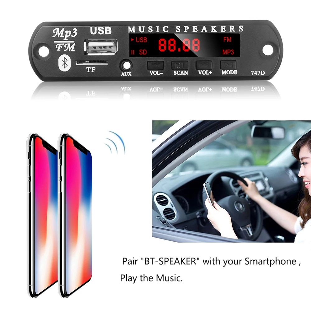 KEBIDU 12V MP3 Player Decoder Board Bluetooth 5.0 6W Amplifier Car FM Radio Module Support TF USB AUX FM 2*3W Amplifier