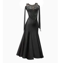 Черная прозрачная бальная одежда для танцевальных классов, одежда для современного танца, цельная одежда для группы фламенко Румба Самба, платье для вальса