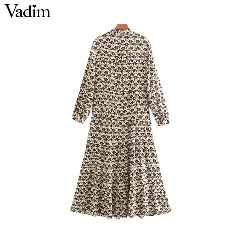 Vadim women elegant print midi dress long sleeve female casual cozy straight mid calf dresses vestidos mujer QC825