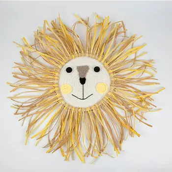 

Cartoon Lion Hanging Decorations Cotton Thread Weaving Animal Head Wall Ornament R2JF