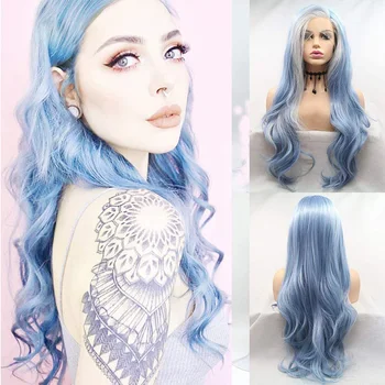 

Ombre Blue Blonde Lace Front Wigs for Women Multiple Colors Synthetic Wig Natural Hairline Lace Wig Anime Cosplay Wig 24