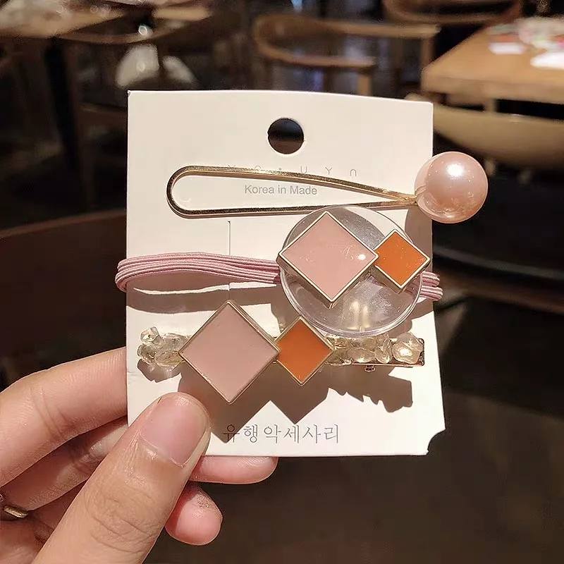 

1 Set New Hairpins/Nylon Scrunchies Simple Crystal Duckbill Clips Elegant Hair Clips for Girl Solid Barrettes Hair Accessories