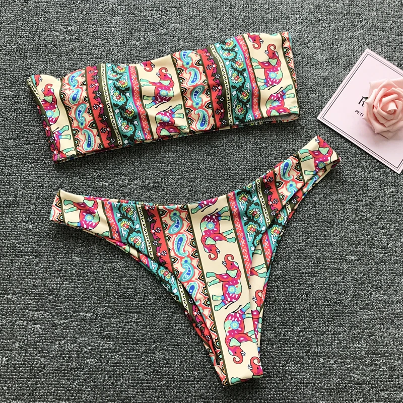 

2020 Bandeau Bikinis Swimwear Women Brazilian Striped Print Bikini Set Female Swimsuit Beach Wear Girl Swimming Suit