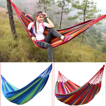 

Hot Sale Double Wide Thick Canvas Hammock Portable Outdoor Camping Garden Hanging Swing Hammock N66