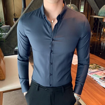 

9 Colors British Luxury Men Dress Shirt Brand New Solid Long Sleeve Men's Social Shirts Formal Wear Shirts Men Clothes 3XL-M