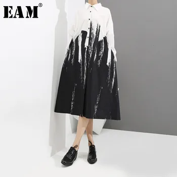 

[EAM] Women Prints Split Joint Long Big Size Blouse New Lapel Long Sleeve Loose Fit Shirt Fashion Tide Spring Autumn 2020 1D751