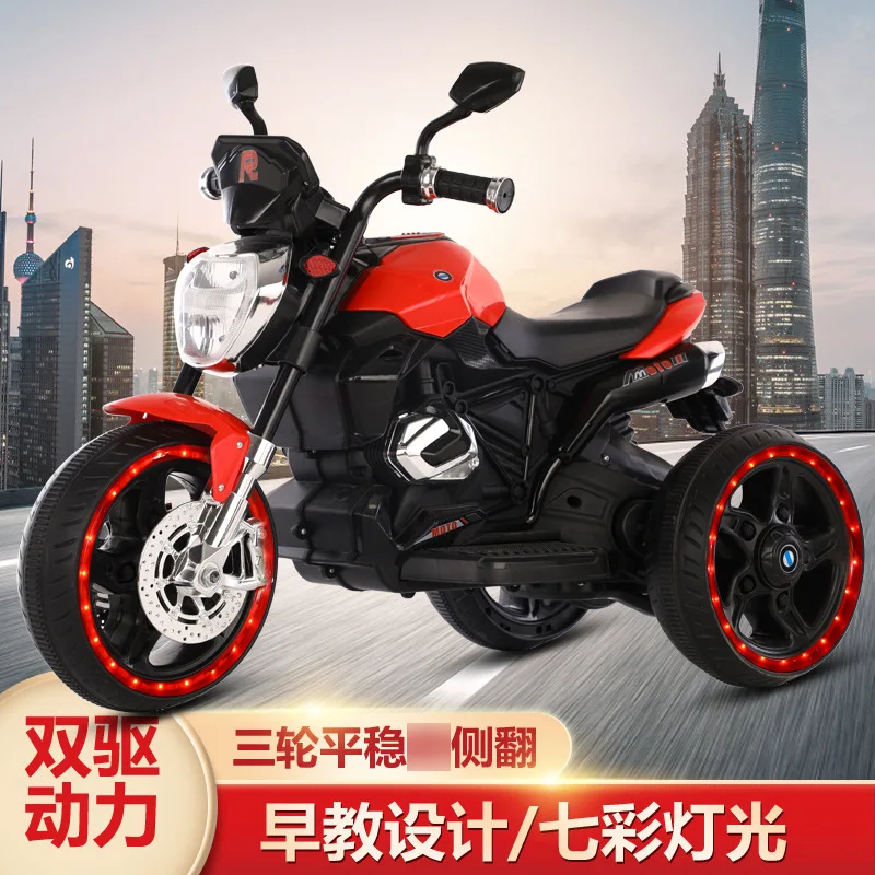 Cool Children's Electric Motorcycle Large Stroller Ride on Car Toys for Kids Dual Drive 3-6 Years Old Boys Girls Tricycles Gifts