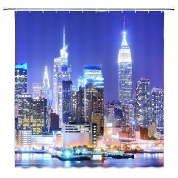 

New York City Night Shower Curtain Decor Bright Lights Modern City Bathroom Curtain Decor Machine Washable Fabric Bathroom Decor
