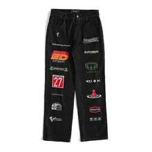 Pantalones vaqueros con bordado de letras para hombre, pantalón de estilo Vintage, Hip Hop, recto, de gran tamaño, 2021