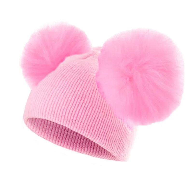 pink Зимняя женская шапка, модная однотонная вязаная шапка, повседневные шапочки в стиле пэчворк для девочек, Осенние теплые рождественские подарки для детей - Цвет: pink