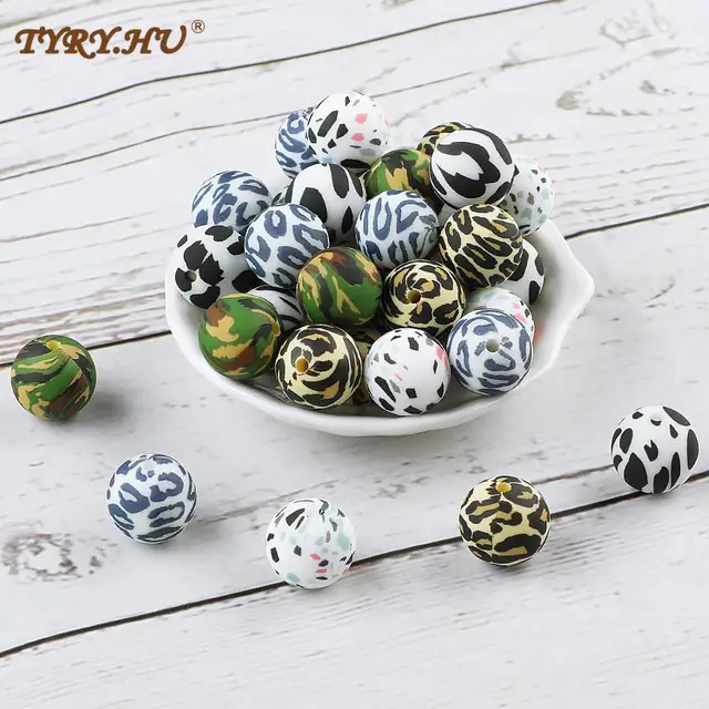 $US $25.79 TYRY.HU 100Pcs 12mm/15mm Silicone Beads Water Printing Teething Necklace DIY Accessories pacifier chain Food Grade Silicone Bead
