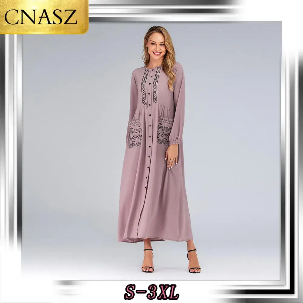 Vestido musulmán árabe para mujer, ropa de manga larga islámica de Dubái, moda turca de marcaín bordado, Abaya, caftán