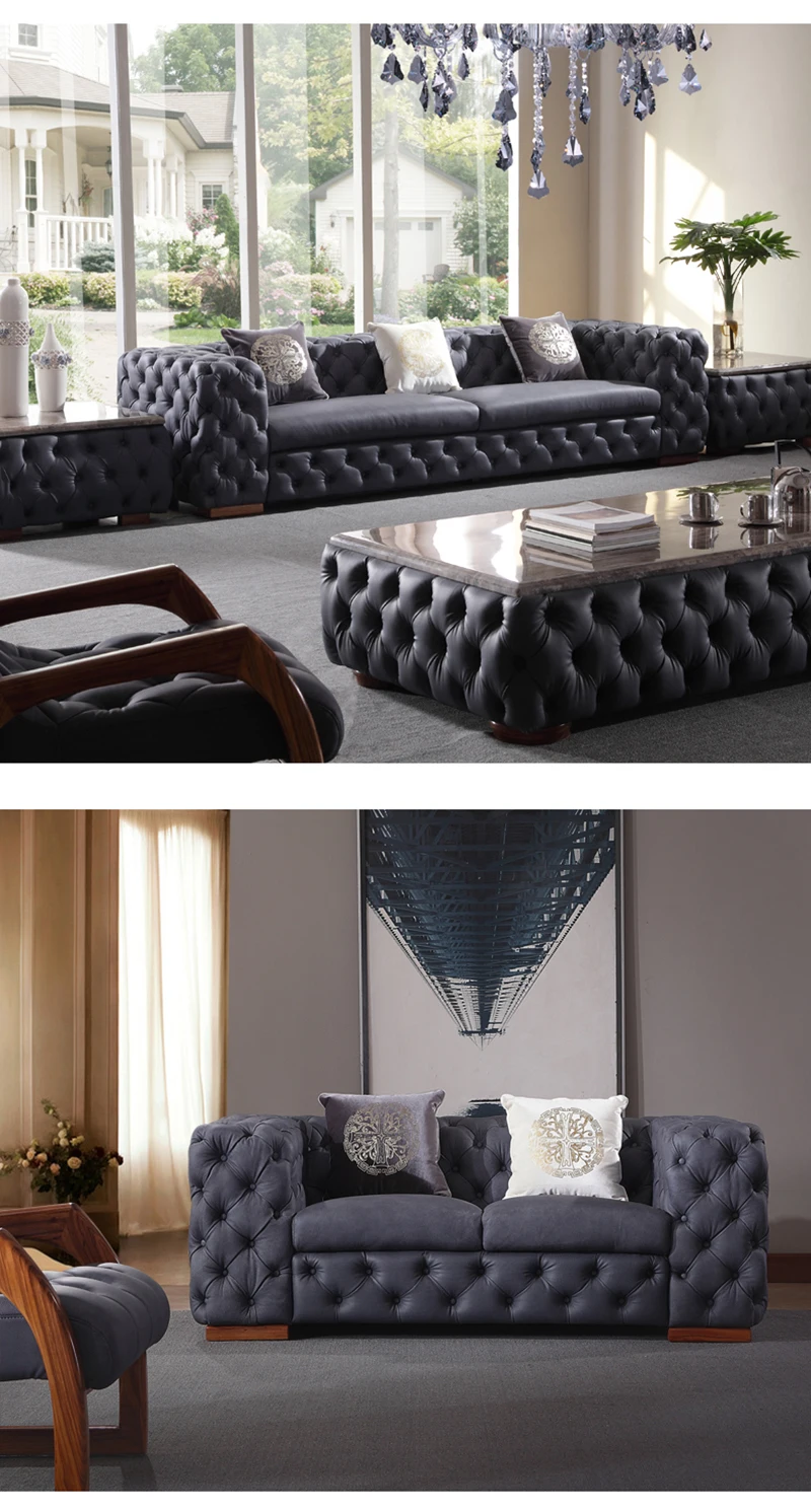 Итальянский дизайн кожа Честерфилд роскошный диван наборы мебель для гостиной