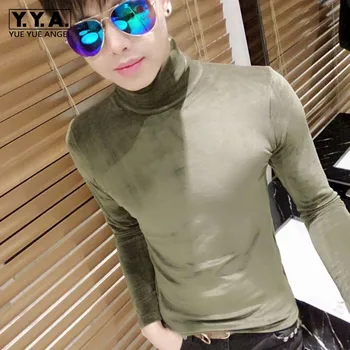 

Casual T-shirt Men Autumn Winter Thick Slim Fit Turtleneck Night Club Solid Color Pullover Tops Fashion Long Sleeve Warm T-shirt