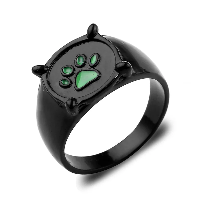 

Fashion Jewellery Ladybug Cat Noir Cartoon Noir Green Pawprint Ring men and women Jewelry Christmas Gift