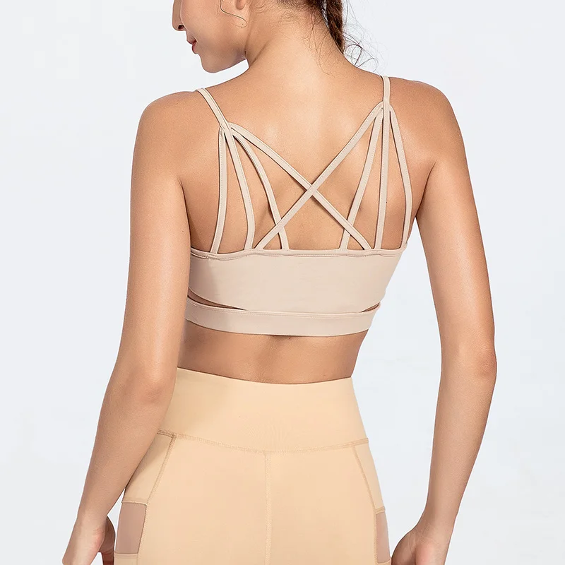 Fitness Sports Bra for Women Push Up Solid Cross Back Yoga Running Gym Training Workout Femme Padded Underwear Tops Female
