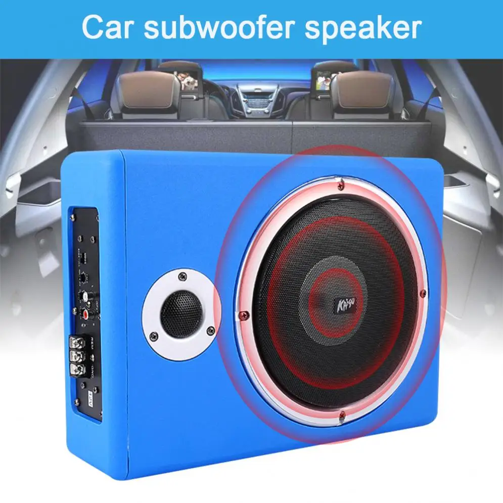

8 Inch 600W Universal Aluminum Alloy Blue Fuselage Slim Under Car Seat Active Subwoofer Low Distortion Amplifier Stereo Speaker