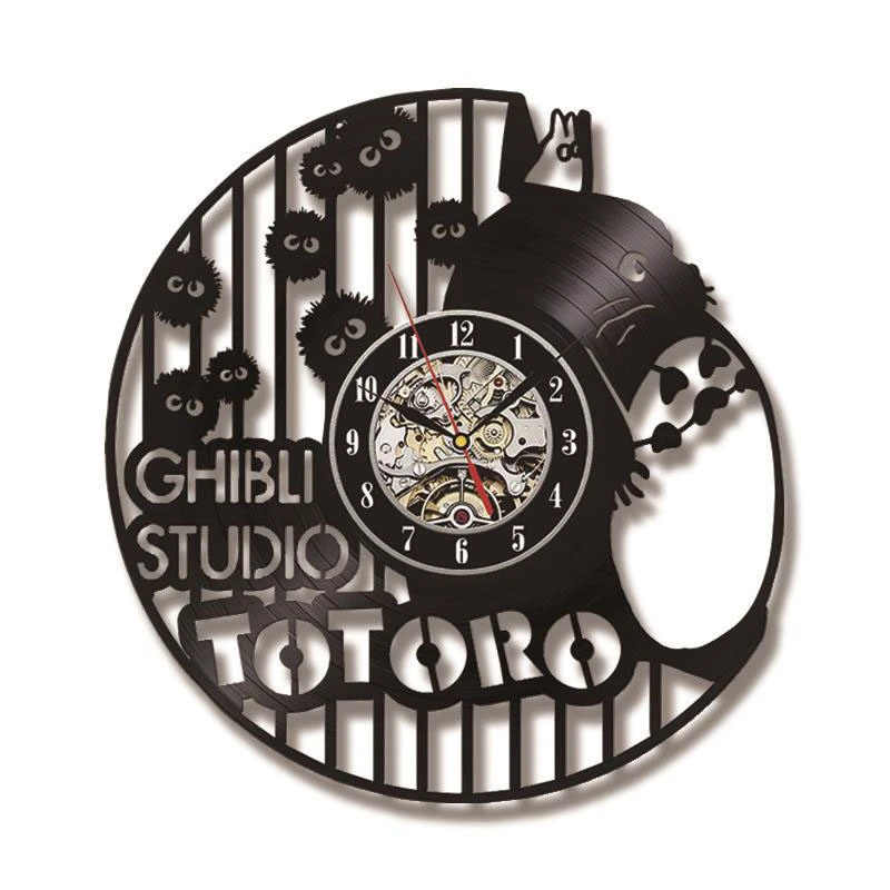 Vinyl Record Wall Clock Classic Studio Ghibli Anime Totoro Retro CD Decorative Mute LED Clocks Creative and Antique Wall Clock