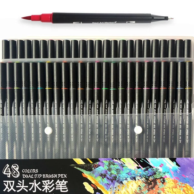 48 Color New Black 12/36/48/72/100/120 Цвет Fine Liner двойной наконечник кисть фломастер Рисование Раскрашивание воды Цвет художественный Маркер ручки школьные принадлежности - Цвет: 48 Color New Black