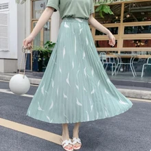 GIGOGOU летняя элегантная женская шифоновая юбка с принтом эластичная лента Высокая талия плиссированная юбка шикарная трапециевидная юбка-пачка миди Femme